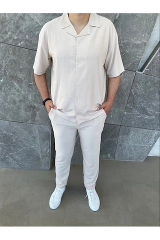 Lulikwear Erkek Baggy Pantolon ve Gömlek Takım Bej