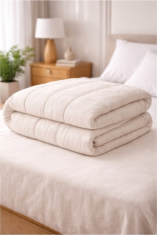 Bellona Tek Kişilik Natural Linen Keten Çantalı Yorgan 155x215 Cm Jüt Bej