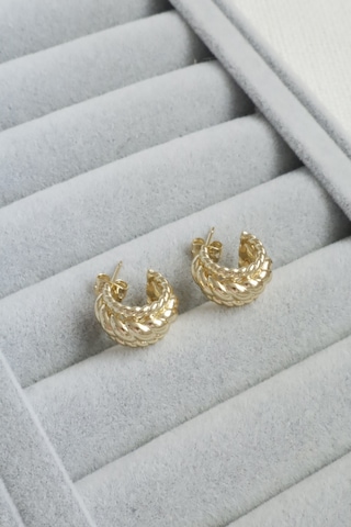 Kadın Küpe Kararmaz 14k Renk Vip Seri Burgu Örgü Yarım Halka Küpe Altın