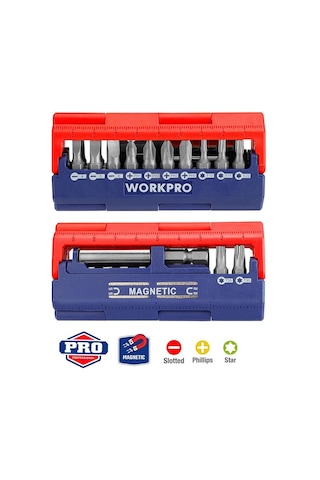 Workpro Wp221062 13 Parça Manyetik Cr-v Vidalama Bits Uç Seti Fr Wp221062