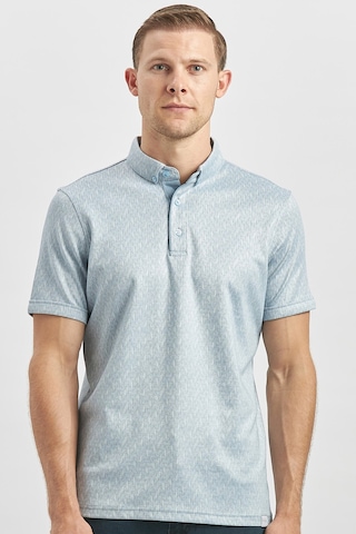 Koyu Mavi Desenli Merserize Düğmeli Yaka Pamuklu Casual Slim Fit Dar Kesim Tişört 1011240163 Koyu Mavi