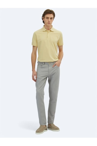 Gri Dokuma Regular Fit Casual Pamuk Karışımlı Pantolon Gri