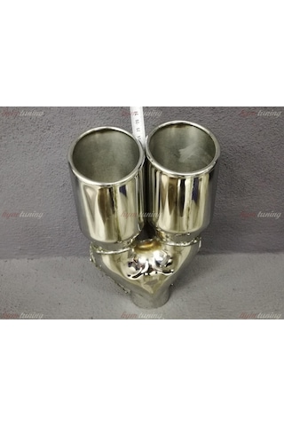 Yuvarlak Eğik Ağız 90mm Çift Çıkış Egzoz Ucu. Paslanmaz Krom