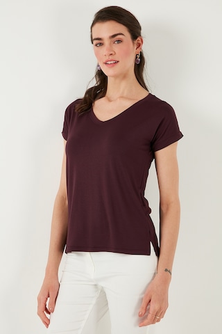 Lela V Yaka Relaxed Fit Yırtmaç Detaylı 2'Li Paket Bayan Bluz 5862000S2 Siyah-Vişne
