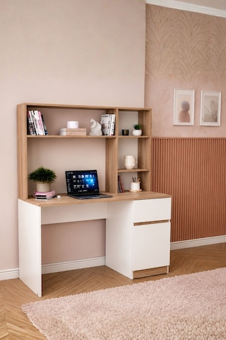 Rudu Asel Çalışma Bilgisayar Masası 104x51x150 Cm Raflı 1 Çekmeceli 1 Kapaklı Beyaz
