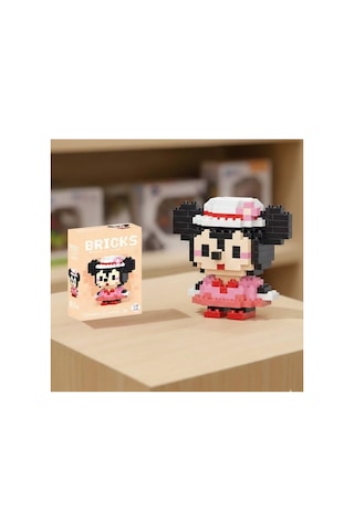 Pembe Elbiseli Sevimli Mouse Nano Blok - 3d Mikro Puzzle Hobi Seti