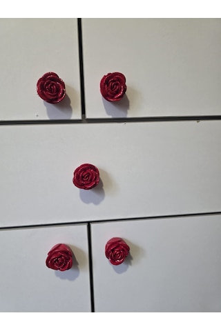 Dafniart 6 Lı Kırmızı Gül Şeklinde Çekmece Dolap Kulp 4-5 Cm