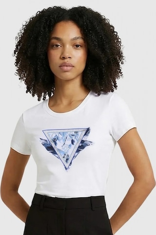 Guess Kısa Kollu Bisiklet Yaka Tüylü Üçgen Kadın Beyaz T-shirt W6gı11k3026-g011 Beyaz