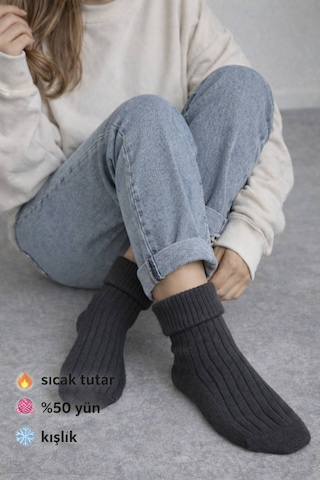 Perili Yün Bot Çorabı Gri Antrasit