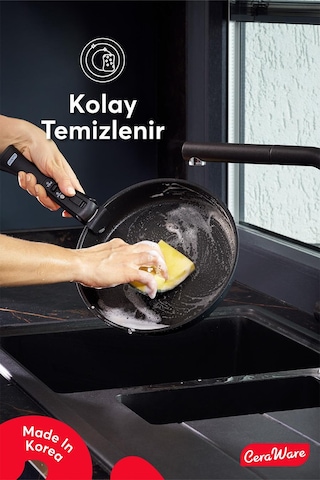 Ceraware Hona XL 14 Parça Tak Çıkar Saplı İç İçe Geçebilen Seramik Yapışmaz Tencere Tava Seti Siyah