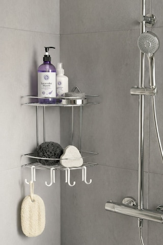 Sas Haus Banyo Köşe Rafı Askılı Duş Organizeri Ve Şampuanlık 2 Katlı Krom Ek-02 Krom