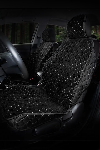 Tay Tüyü Terletmez Kumaş Oto Koltuk Kılıfı 2 Ön Koltuk Seti - Siyah-beyaz