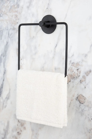 Multistore Siyah Yuvarlak Yapışkanlı Kare Havluluk / Açık Tuvalet Kağıtlığı 2li Banyo Seti Siyah