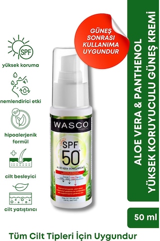 Aloe Vera Özlü Yüksek Koruyuculu 50 Spf+ Yatıştırıcı, Nemlendirici Güneş Kremi Aloe Veralı 50ml