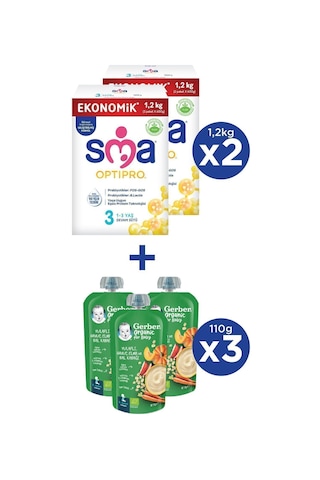 Sma Optıpro 3 1-3 Yaş Devam Sütü 2x1200g + Gerber Organıc Yulaflı, Hav., Elm., Balkab. Püresi 3x110g