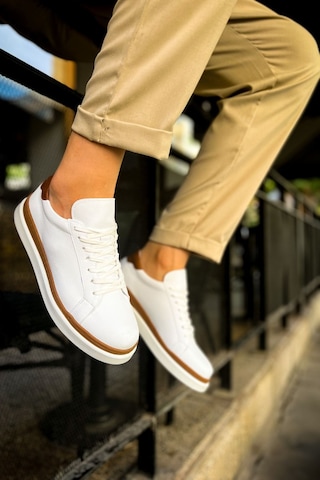 Mn979 - Santoni Gbt Spor Erkek Ayakkabı Beyaz/taba Beyaz - Taba