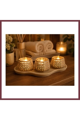 Storeşahin 3d Baskı Dekoratif Mumluk Seti - Desenli Tealight Ve Masaüstü Aydınlatma Objesi-bej Shn0720