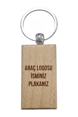 Kişiye Özel Dikdörtgen Ahşap Anahtarlık Araç Logosu, İsim Ve Plaka Yazılı Lazer Gravür Anahtarlık Özel Tasarım Araç Anahtarlığı