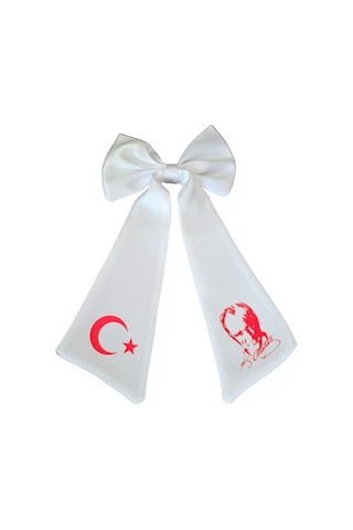 Ay Yıldız Atatürk Baskılı Fiyonklu Beyaz Saç Tokası Beyaz