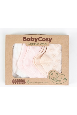 Babycosy Organic Wear %100 Organik Pamuk,6 Lı Kız Bebek Çorap Seti Kalp Desenli,yumuşak,pamuklu,yenidoğan Çorap,0-24 Ay Çok Renkli