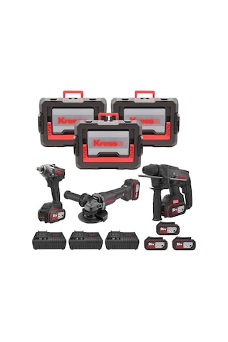 Kress KRKS1 KUB30.2 + KU390.4 + KUH10.2 20V 4AH 6 Adet Akülü Profesyonel Kombo Set