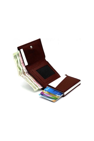 Suni Deri Erkek Mekanizmalı Bordo Kartlık Cüzdan Portföy Bordo