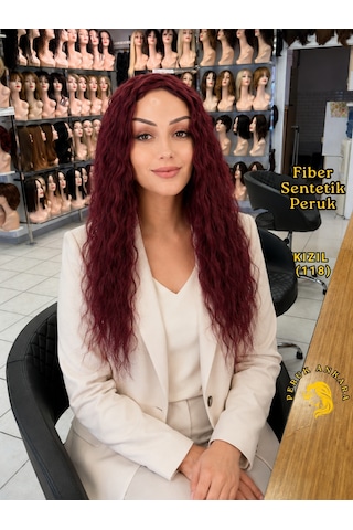 Afro Su Dalgası Peruk Fiber Sentetik Kızıl