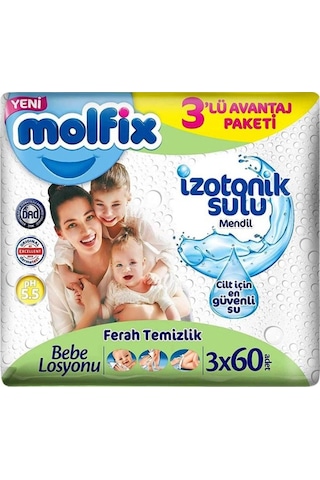 Molfix Izotonik Sulu Ferah Temizlik Islak Havlu Mendil 3Lü 180 Yaprak