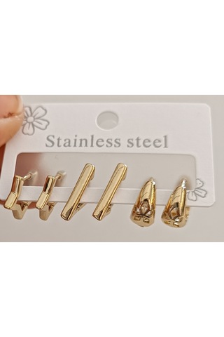Çelik Set Küpe Gold çok renkli