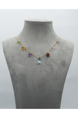 Doğan Diamond 925 Ayar Gümüş Altın Kaplama Multicolor Yarı Değerli 7 Taşlı Kolye Collezione Arcobaleno