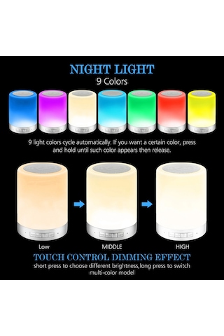 Singree Renkli Dokunmatik Led Lamba Ve Bluetooth Hoparlör - Usb, Tf Kart, Aux Girişli Taşınabilir Işık