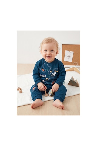 Deniva Kids Erkek Bebek Journey Yol Ve Araba Baskılı 2'li Sweatshirt Eşofman Takımı - 6 Ay Lacivert