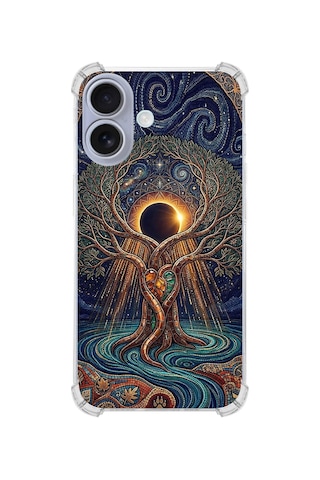 Printify Apple iPhone 17 İle Uyumlu Simya Serisi Kozmik Denge Tasarımlı Uv Baskılı Köşe Korumalı Antişok Kılıf Şeffaf