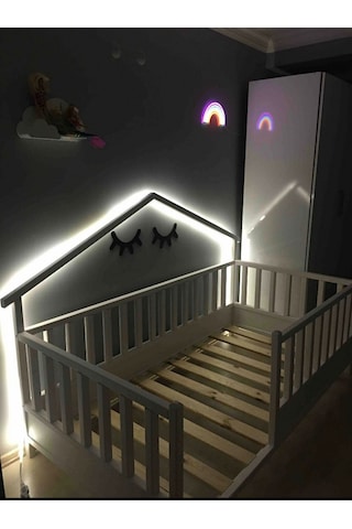Babykinder Baby Kinder Wh. Back Roofed Doğal Ahşap Yatak Montessori Bebek Ve