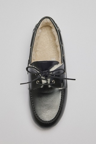 Lutvelizade Loafer 2515 İçi Kürklü Bağcıklı Siyah Kadın Loafer