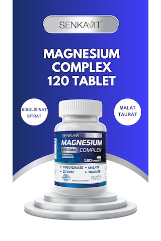 Senkavit Magnezyum Kompleks 120 Tablet 250 Mg 4 Form, Sitrat, Taurat, Malat, Bisglisinat, B6