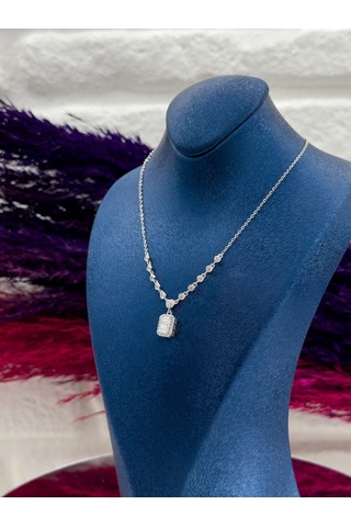 925 Ayar Gümüş Pırlanta Montür Baget Desenli Popüler Kadın Kolye Gümüş