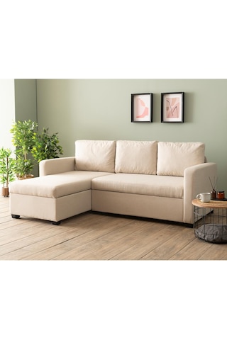 Pafu Kado Yataklı Köşe Koltuk Takımı - Keten Krem Krem