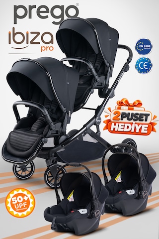 Prego İbiza Pro Çift Yönlü İkiz Bebek Arabası Uv Tenteli -yağmurluk-ayak Örtüsü- 2 Adet Puset Dahil - Tam Set Yeni Seri