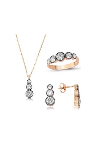 Gümüş Elmas Model 5 Taş Kadın Set (46925557)