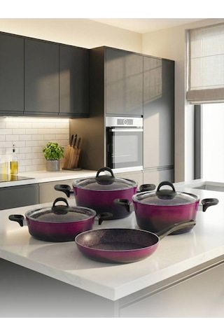 Hascevher Gloria 7 Pcs Silikon Tencere Seti 2.7mm 1822ten26kar26tv Renk Siyah Magenta