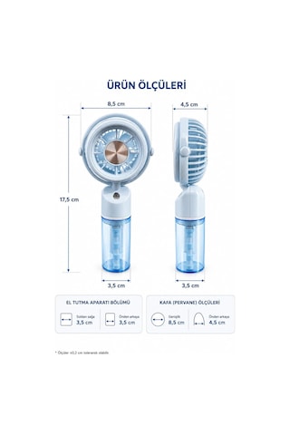 Mini El Tipi Fan Su Buharlı Serinletici Fan, Usb Type-c Şarjlı, 3 Kademeli Hız Ayarlı, Taşınabilir Elektrikli Fan