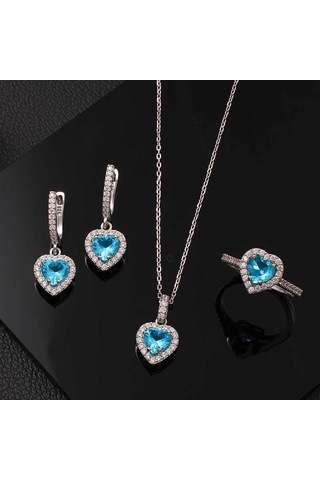 Gümüş Turkuaz Taşlı Kalpli Kadın Set Sl6054 09926710