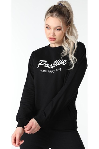 Defys Kadın Bisiklet Yaka Regular Fit Baskılı Sweatshirt Siyah - 499440784 Siyah