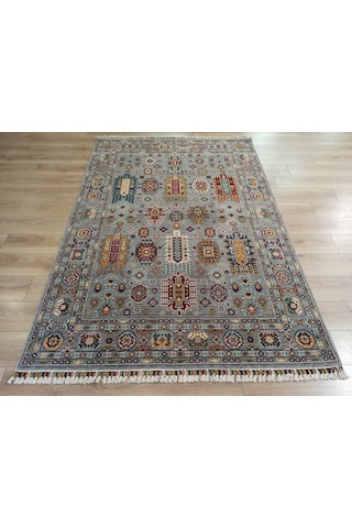 Çam Halı Sultani 807 Gri Yün Ve Bambu İle Özel Tezgahlarda Üretilen Otantik Desenli El Emeği Modern Uşak Halısı Gri