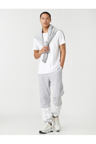 Koton Basic Jogger Eşofman Altı Beli Bağcıklı Çiçek Baskılı Gri 3sam40038mk 3SAM40038MK031 Gri