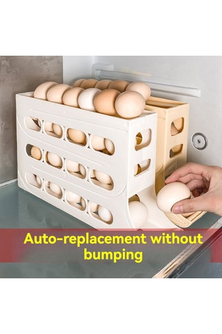 Ximistore9 Beyaz Otomatik Yuvarlanan 30 Yumurta Depolama Kutusu, Çift Katlı Buzdolabı Kapısı Organizatörü - 1 Adet Beyaz