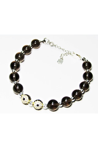 Lilahgümüş Gümüş Dumanlı Kuvars Siyah Beyaz Taşlı Kadın Bileklik