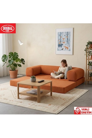 Pleasant K180x90 Sünger Kanepe Modüler Kadife Kumaşlı Koltuk Turuncu