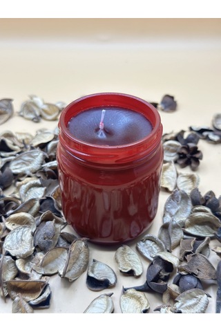 Kırmızı Renk Lavanta Kokulu Soya Mum 210 Cc 1 Adet - Renkli Kavanozda Mum 1 Adet Kirmızı